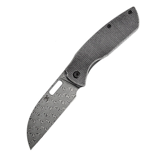 Kansept Convict Folding Knife Black Micarta Handle Damascus Plain