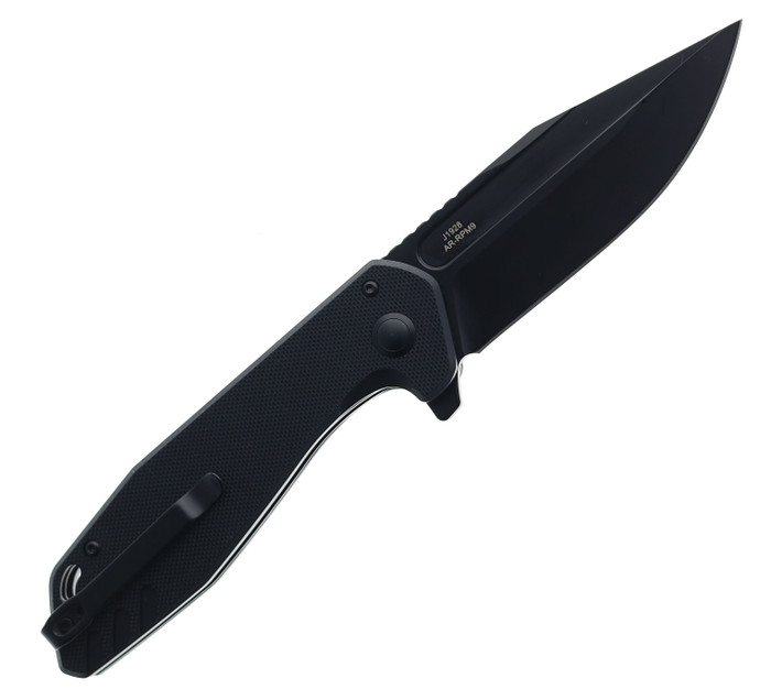 CJRB Riff Button Lock Folding Knife Black G10 Handle ARRPM9 Drop Point
