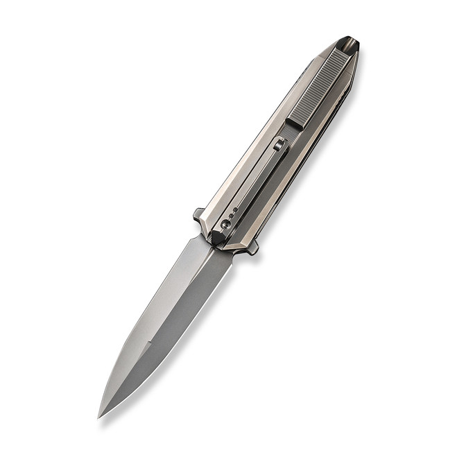 WE Diatomic Folding Knife Bead Blast Titanium Handle 20CV Dagger Plain Edge Bead Blast Finish WE22032-2
