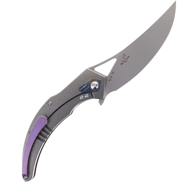 SixLeaf Rattle Snake Design Pocket Knife Plain Edge D2 Blade Purple  Titanium Handle SL-23-PUR