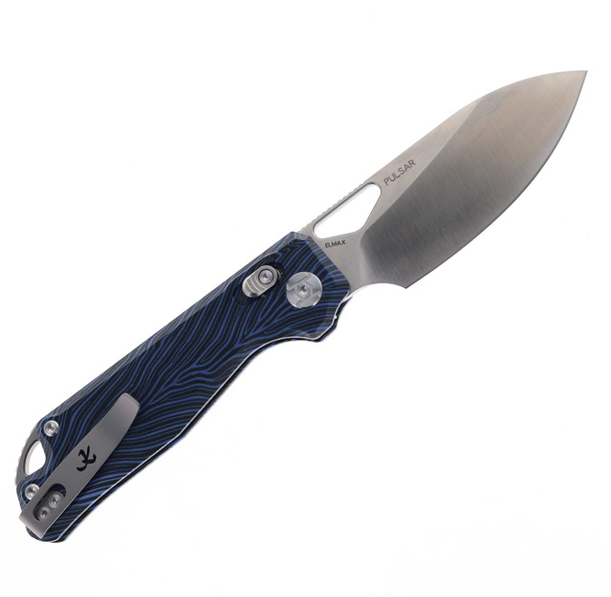 Kunwu Knives Pulsar Pocket Knife XT Lock Blue Gmascus Handle Elmax 