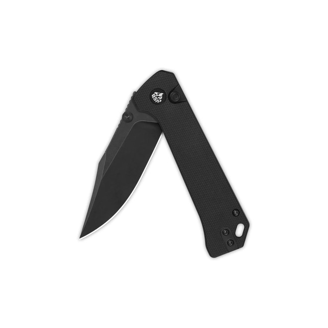QSP Grebe Button Lock Folding Knife Black G10 Handle 14C28N Clip