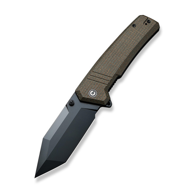 Discontinued Civivi Bhaltair Folding Knife Green Burlap Micarta Handle 14C28N Tanto Plain Black Blade C23024-3