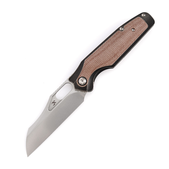 Kansept Tuckamore Folding Knife Black Stonewash Titanium/Brown Micarta Handle 20CV Plain Edge Stonewash Finish K1052A4