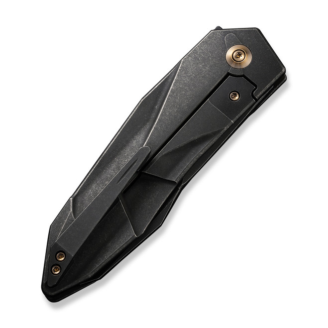 コム WE Solid Folding Knife Black Titanium Handle 20CV Plain Edge Black