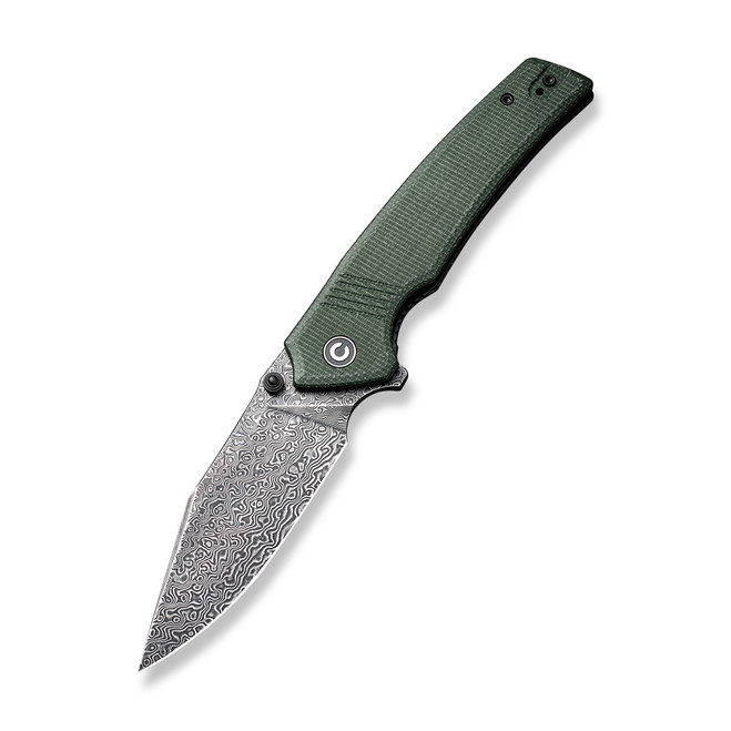 Civivi Tranquil Folding Knife Green Canvas Micarta Handle Damascuus Clip Point Plain Edge Black Hand Rubbed Finish C23027-DS1 Civivi Tranquil Folding Knife Green Canvas Micarta Handle Damascuus Clip Point Plain Edge Black Hand Rubbed Finish C23027-DS1
