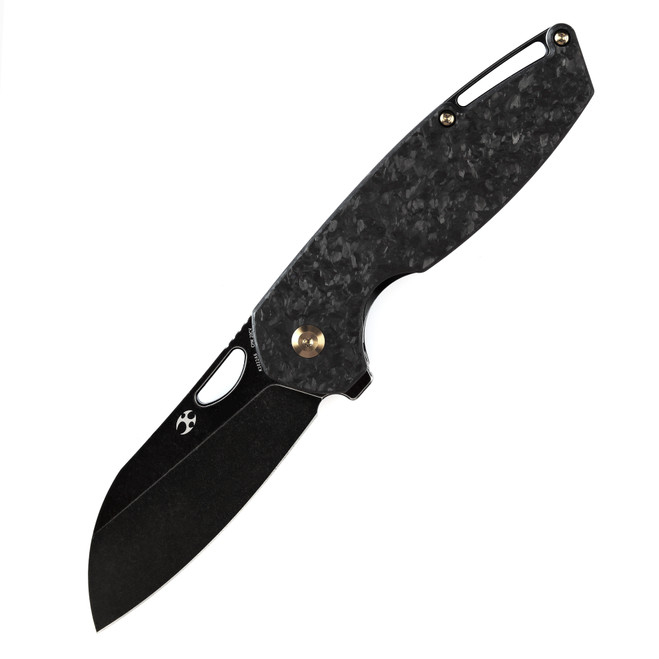 Kansept Model 6 Folding Knife Shredded Carbon Fiber Handle 20CV Plain Edge Black Stonewash Finish K1022A6