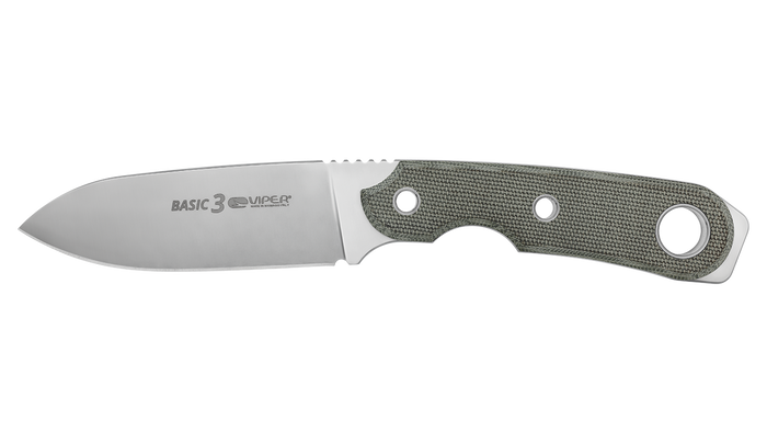 Viper BASIC3 CG Fixed Blade Knife Green Canvas Micarta Handle Magnacut Plain Edge Satin Finish VT4034CG