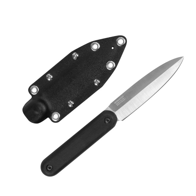 Applied Defense Concepts Tie-Breaker CQC Fixed Blade Knife Set 3 80CrV2  Double Edge Drop Point, Contoured Gray/Black G10 Handles with Red Spacers,  Kydex IWB Sheath, Includes Trainer - KnifeCenter - Tie Breaker