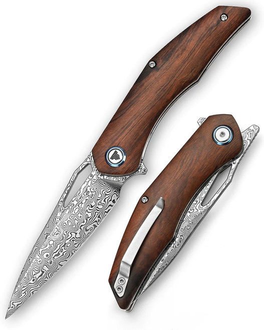 Trivisa Front Flipper Taurus-01i Folding Knife Ironwood Handle Damascus Plain Edge Trivisa Front Flipper Taurus-01i Folding Knife Ironwood Handle Damascus Plain Edge