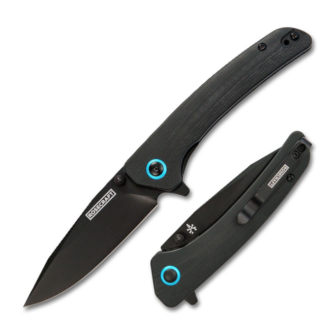 Rosecraft Tarakona Folding Knife Black/Blue G10 Handle RPM9 K-Clip Plain Black Blade RCM014-BL Rosecraft Tarakona Folding Knife Black/Blue G10 Handle RPM9 K-Clip Plain Black Blade RCM014-BL