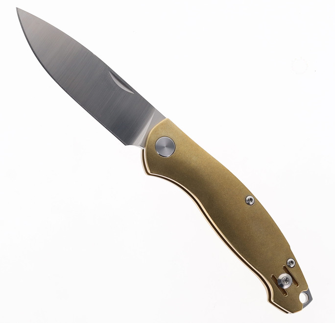 GiantMouse Knives ACE Farley SlipJoint Folding Knife Brass Handle Elmax Plain Edge Satin Finish