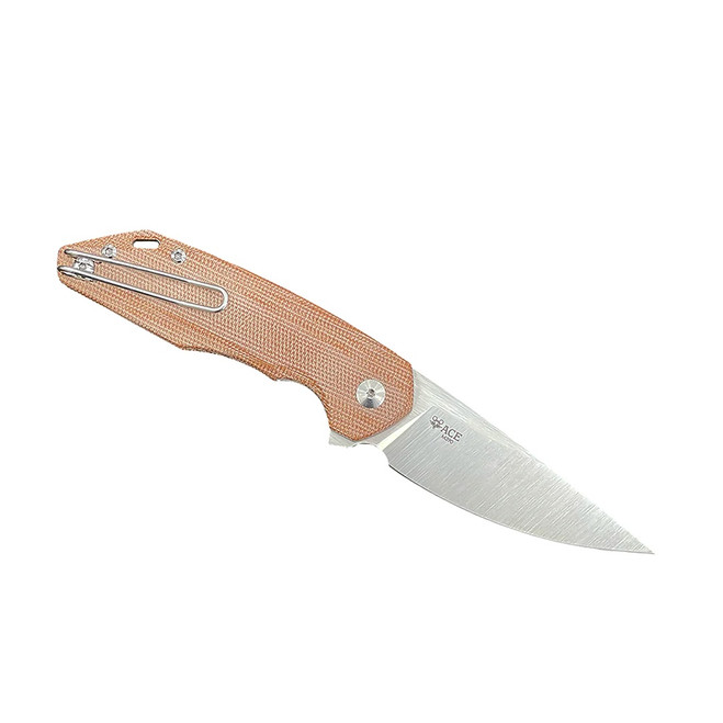 GiantMouse Knives ACE Corta Folding Knife Natural Canvas Micarta Handle M390 Plain Edge Satin Finish