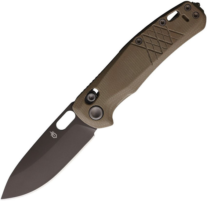 Gerber Scout Pivot Lock Folding Knife Tan Micarta Handle 440A Drop Point Plain Black Blade G1064582