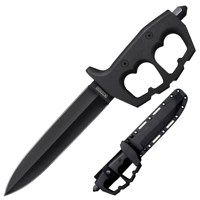 Cold Steel Chaos Double Edge Fixed Blade Knife Black Aluminum Handle SK-5 Spear Point Plain Black Blade 80NTP