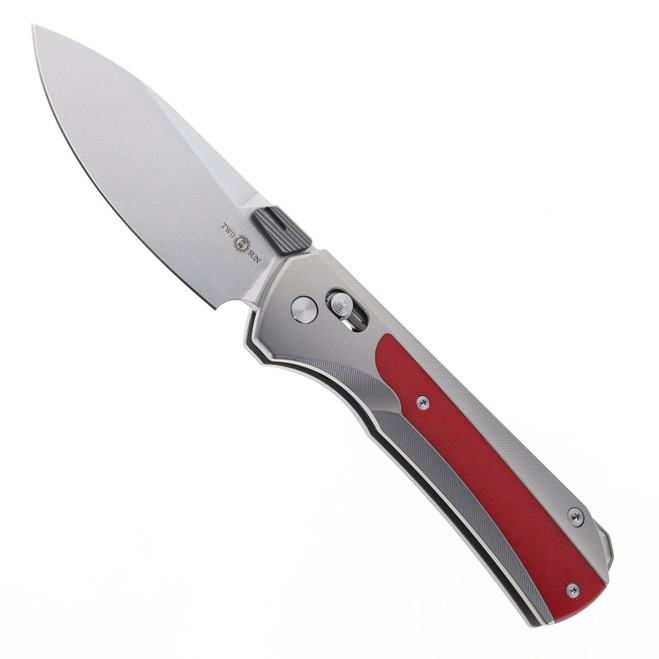 Two Sun Folding Knife Titanium/Red Micarta Handle N690 Plain Edge