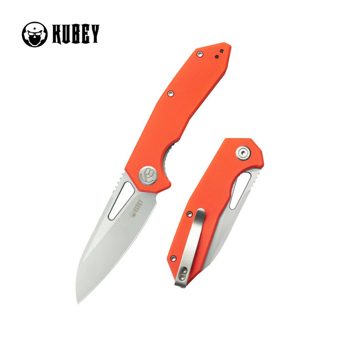 Kubey Vagrant Liner Lock Folding Knife Orange G10 Handle 14C28N Sheepsfoot Plain Edge Sandblast Finish KU291L