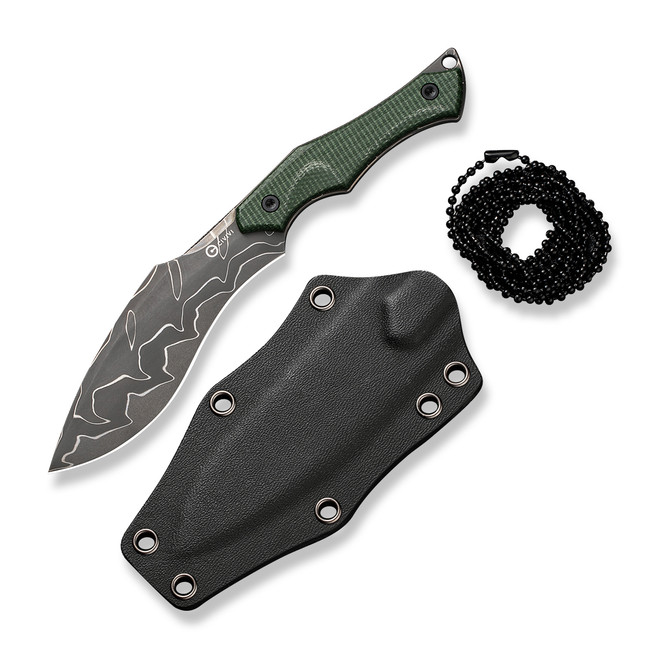 Civivi Vaquita II Fixed Blade Knife Green Canvas Micarta Handle Kukri Damascus Plain Edge C047C-DS2