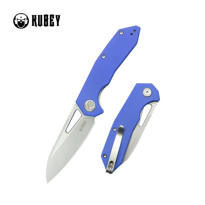 Kubey Vagrant Folding Knife Blue G10 Handle 14C28N Sheepsfoot Plain Edge Sandblast Finish KU291P