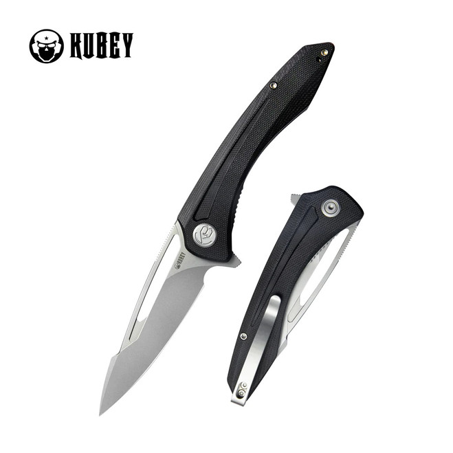 Kubey Merced Folding Knife Black G10 Handle AUS-10 Drop Point Plain Edge Bead Blast Finish KU345A