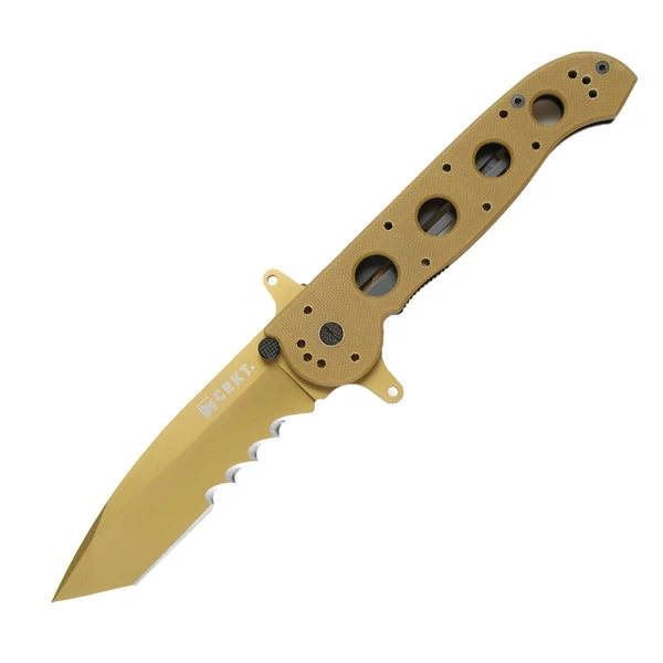 CRKT M16 Tanto Special Forces Folding Knife Tan Nitride Combo Edge blade Tan G-10 Handle Kit Carson M16-14DSFG