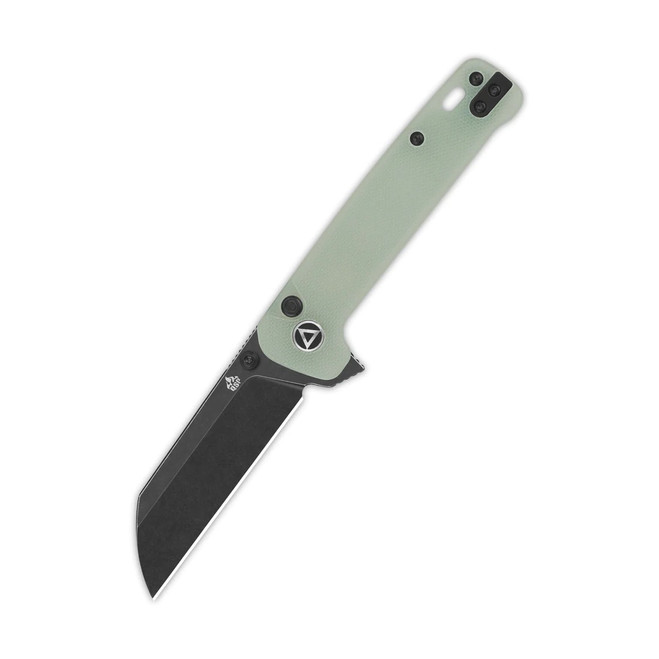 QSP Penguin Button Lock Folding Knife Jade G10 Handle 14C28N Plain Black Blade QS130BL-B2