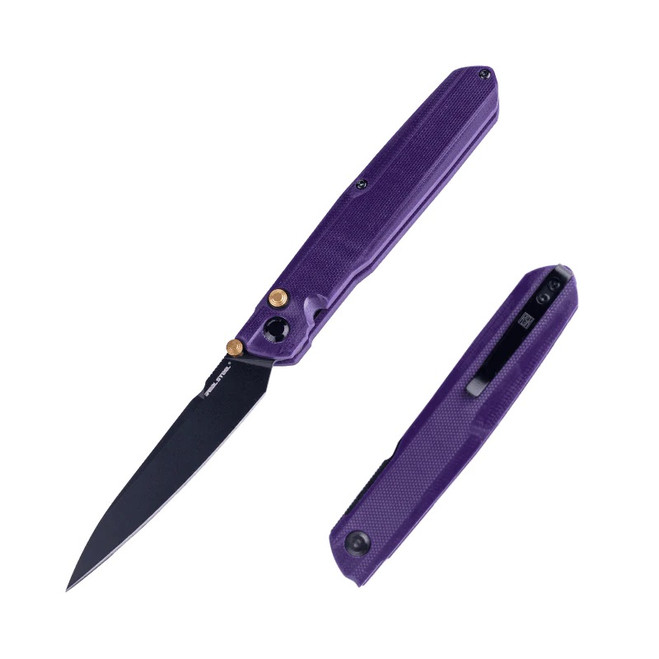 Real Steel G5 Metamorph Button Lock Folding Knife Purple G10 Handle 14C28N Plain Black Blade 7832P