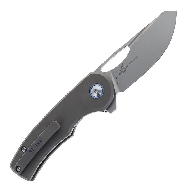SixLeaf Folding Knife Sand Gray Sandwashed Titanium Handle S35VN