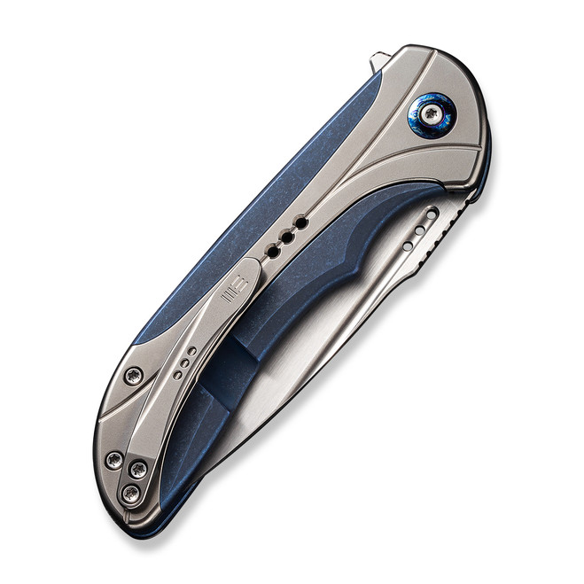 We Knife Company Equivik Nested Frame Lock Flipper Knife 3.48 CPM-20CV  Hand Rubbed Satin Drop Point Blade, Blue Titanium Handles with Polished  Bead Blasted Titanium Scales - KnifeCenter - WE23020-3