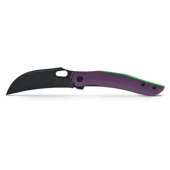 Vosteed Griffin Folding Knife Purple G10 Handle 14C28N Hawkbill Plain Edge Black Stonewash Finish A1103