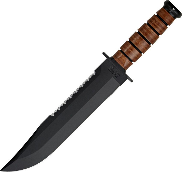 KA-BAR Big Brother Fighting/Utility Fixed Blade Knife Stacked Leather Handle 1095HC Plain Black Blade 2217