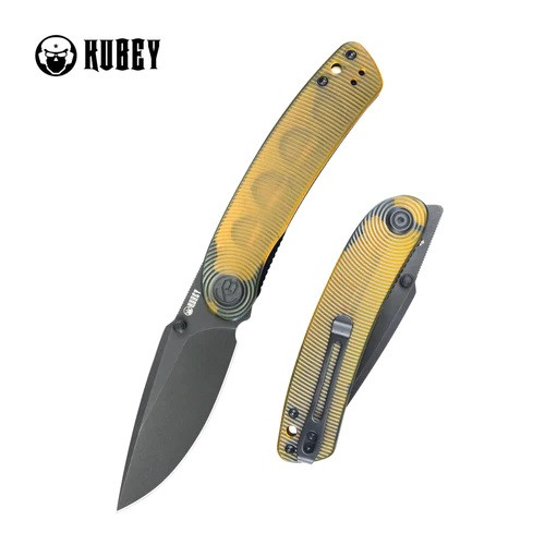 Kubey Momentum Folding Knife Ultem Handle AUS-10 Plain Edge Dark Stonewash Finish KU344N