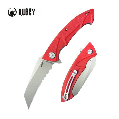 Kubey Anteater Folding Knife Red G10 Handle 14C28N Plain Edge