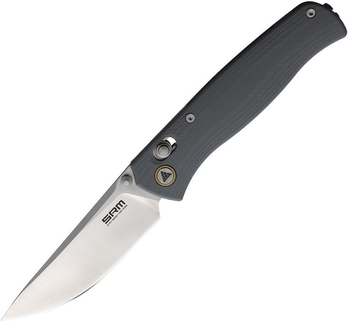 SRM Knives Folding Knife Gray G10 Handle 10Cr15CoMoV Plain Edge Brush Finish SRM255LGK