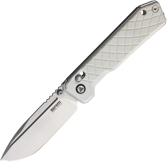 SRM Knives Rubik Folding Knife White G10 Handle 14C28N Plain Edge Satin Finish SRM7228BGT