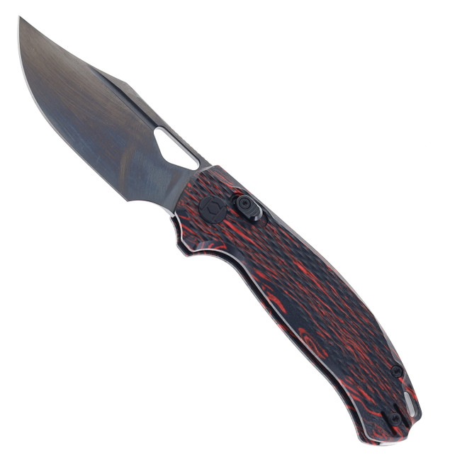 Kunwu Django Folding Knife Red G-Mascus Handle Elmax Plain Edge Black DLC Finish X707A-1