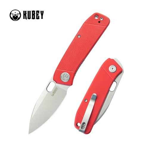 Kubey Hyde Folding Knife Red G10 Handle 14C28N Plain Edge