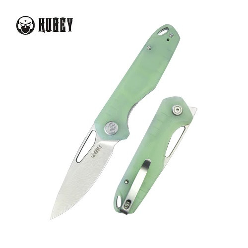 Kubey Doris Folding Knife Jade G10 Handle 14C28N Drop Point Plain Edge Satin Finish 324F