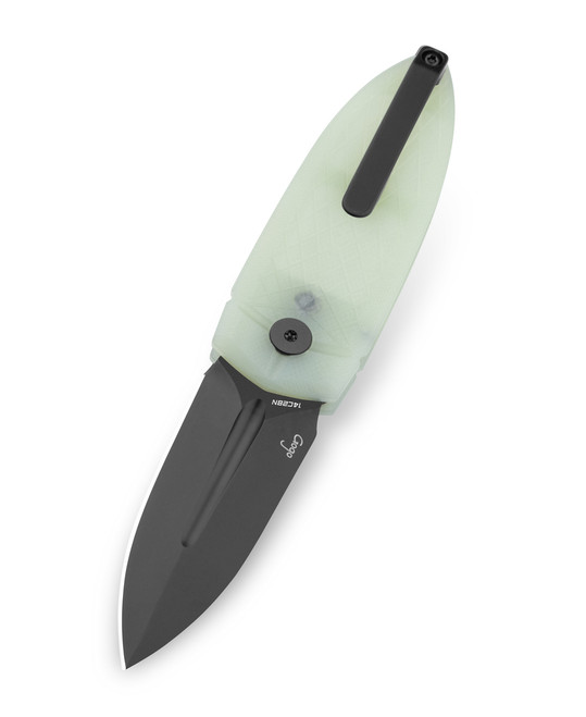 Bestech QuQu Cricket Folding Knife Jade G10 Handle 14C28N Plain Edge Black DLC Finish BG57A-6