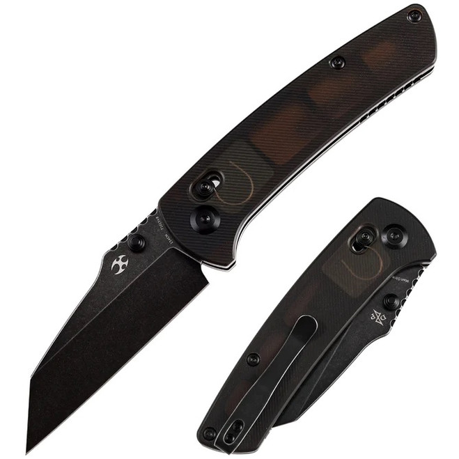 Kansept Main Street Folding Knife Brown Acrylic Handle 154CM Wharncliffe Plain Black Blade T1015V8