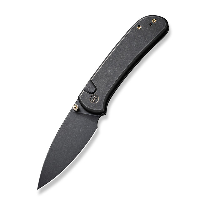 WE Qubit Folding Knife Black Titanium Handle 20CV Drop Point Plain Edge Black Stonewash Finish WE22030F-1