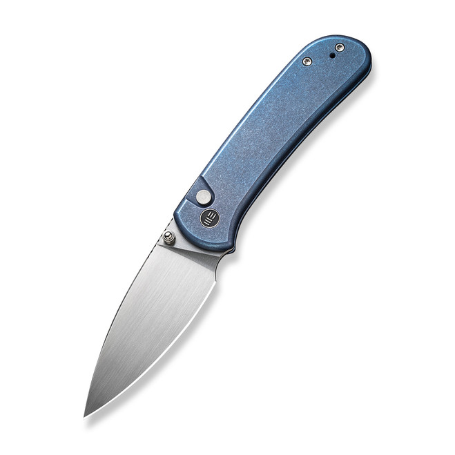 WE Qubit Folding Knife Blue Titanium Handle 20CV Drop Point Plain Edge Hand Rubbed Satin Finish WE22030F-3