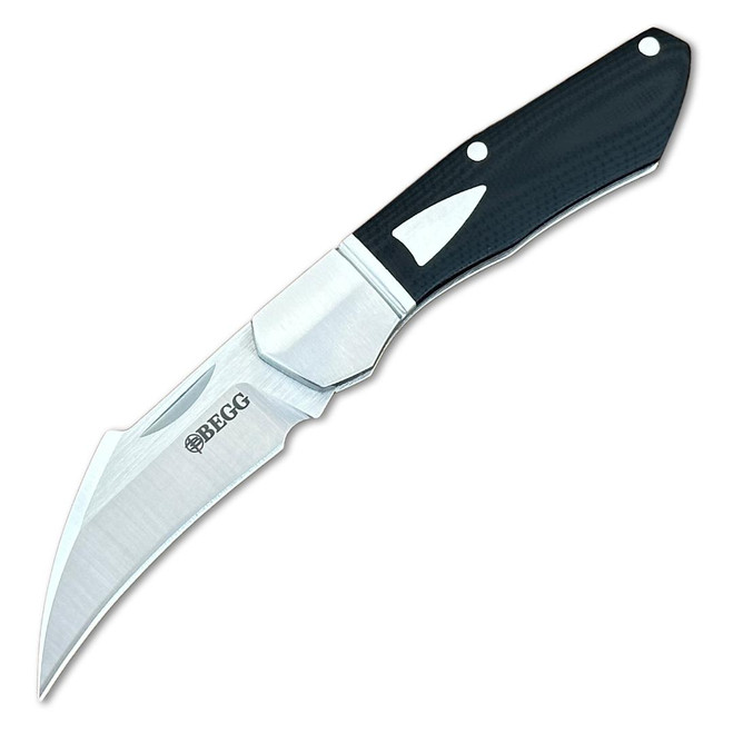 Begg Hawkbill Slip Joint Folding Knife Black/Satin G10 Handle 14C28N Plain Edge BG041