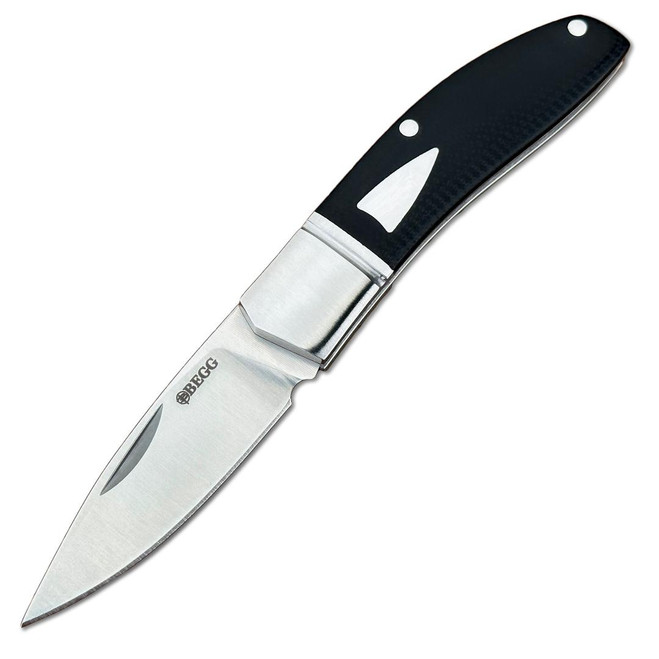 Begg Drop Point Mini Folding Knife Black/Satin G10 Handle 14C28N Plain Edge BG043