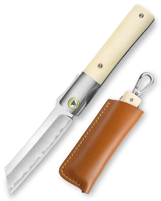Trivisa Kira-02W Folding Knife Bone/Titanium Handle SKD11 Plain Edge Hand Satin Finish JY04-WB-S/P