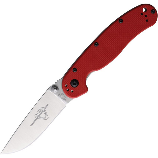Ontario RAT II Linerlock Folding Knife Red G10 Handle S35VN  Plain Edge Satin Finish 8064