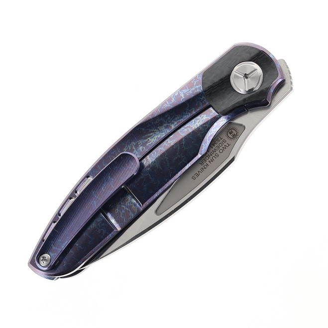 TwoSun Folding Knife Color Titanium Handle M390 Clip Point Plain
