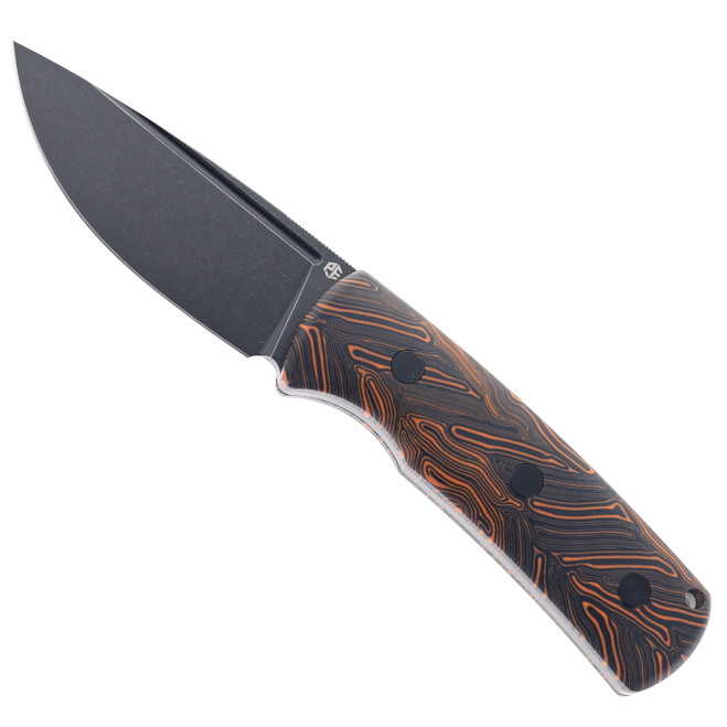 Petrified Fish Beluga Fixed Blade Knife Orange Gmascus Handle N690 Plain Edge Black Stonewash Finish P01-FODMDW