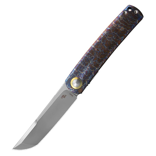 CH Akemi Folding Knife Blue/Grey Titanium Handle M390 Plain Edge Bead Blast Finish CH-Akemi-BLU