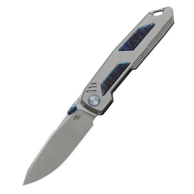 CH Duke Folding Knife Grey Titanium Handle M390 Plain Edge Ceramic Bead Blast Finish 3301-GR